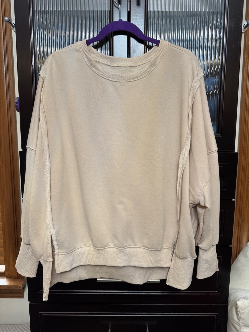 Neutral Beige Oversized Crewneck Sweatshirt